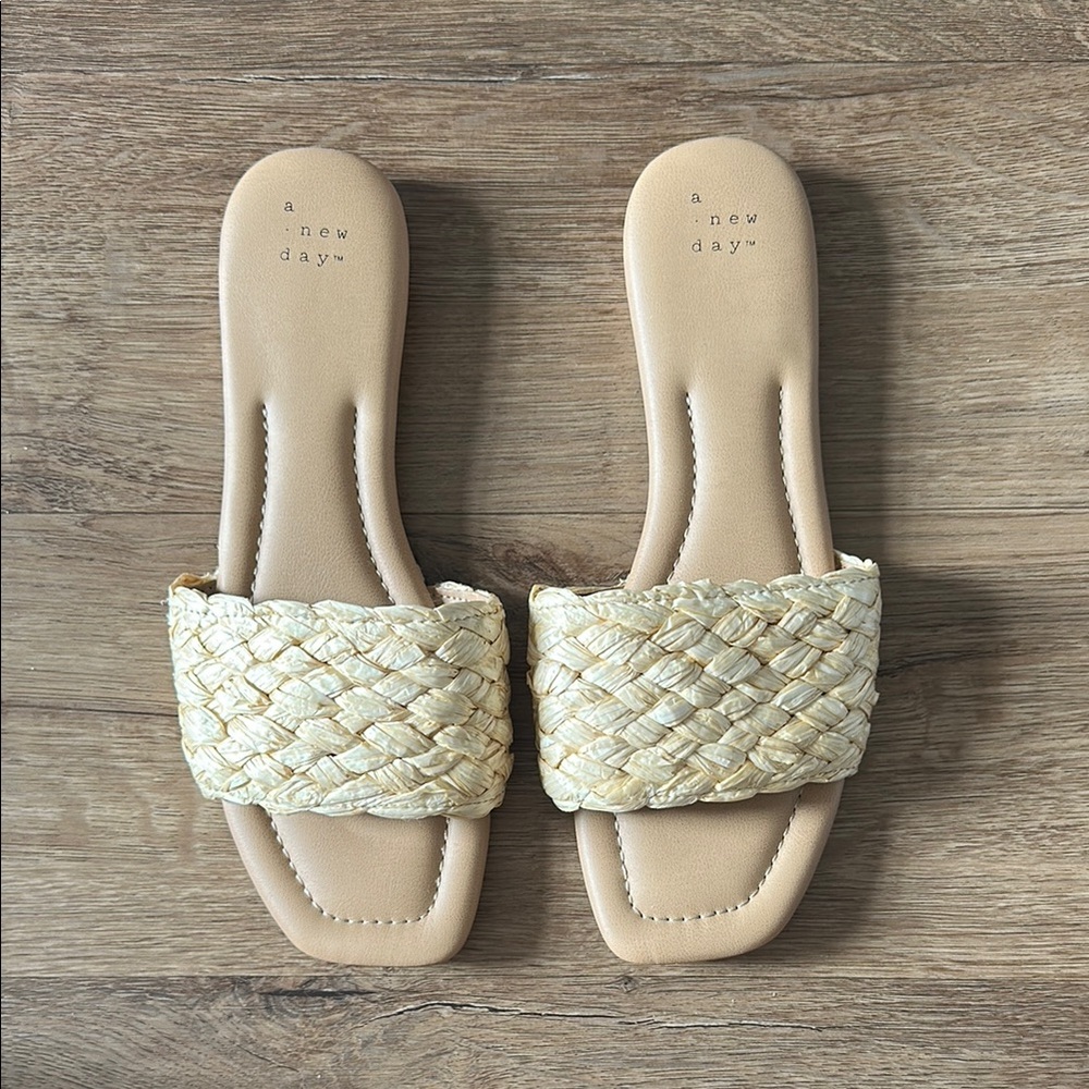 Size 8.5 A New Day Tan Woven Slide Sandals
